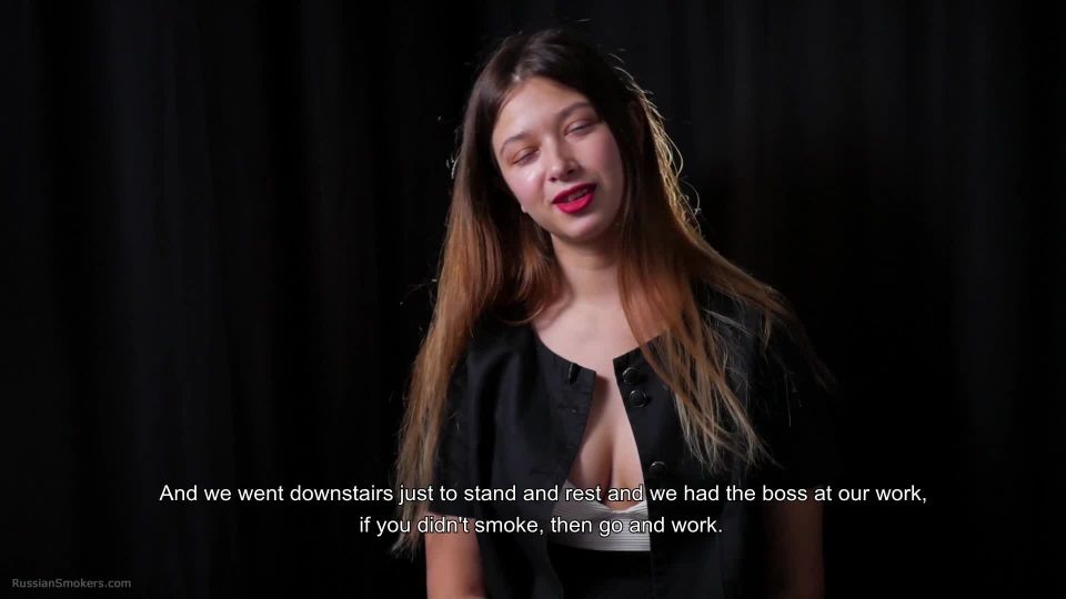 Irina is giving an interview while smoking RussianSmokers