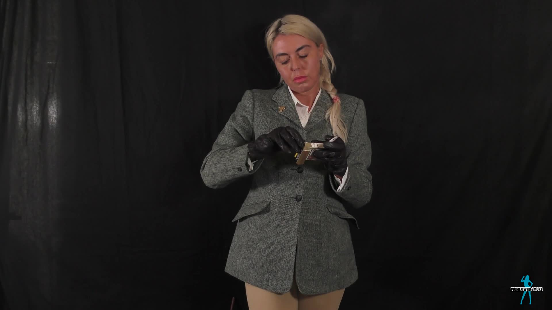 Riding girl Charn Marie chain smoking B&H Gold in her horse riding attire WomenWhoSmoke
