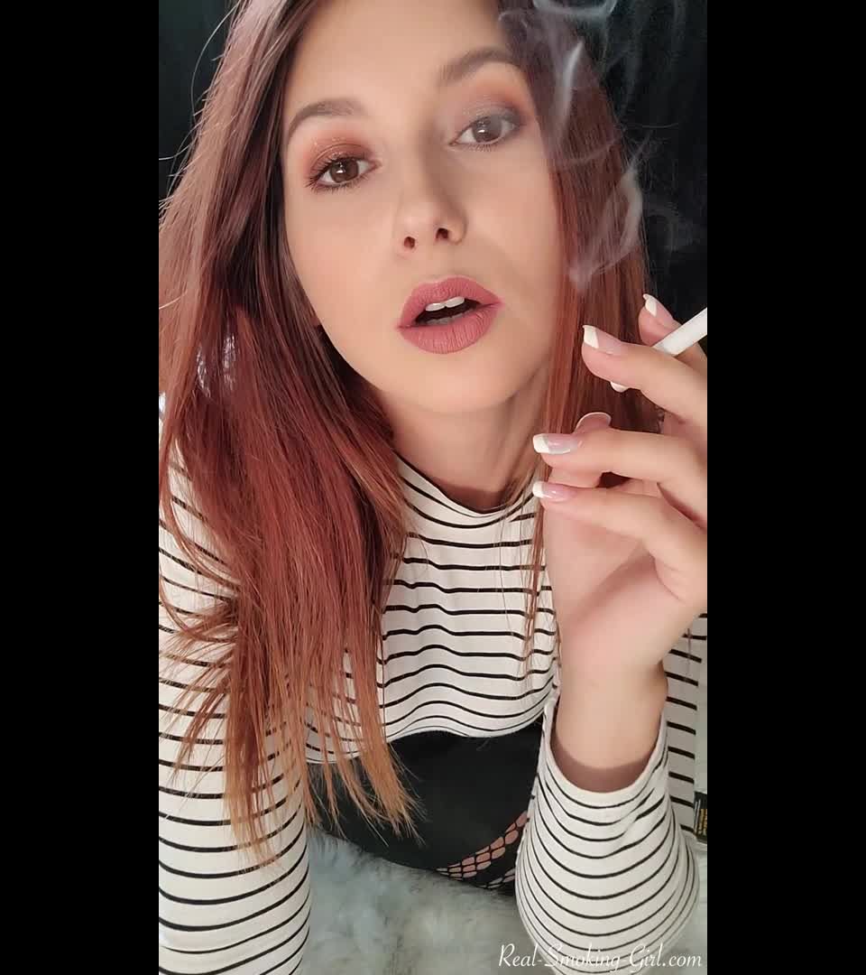 I Drain Your Bank Account and Smoke 2 Cigarettes in Leather and Fishnets Real Smoking Girl