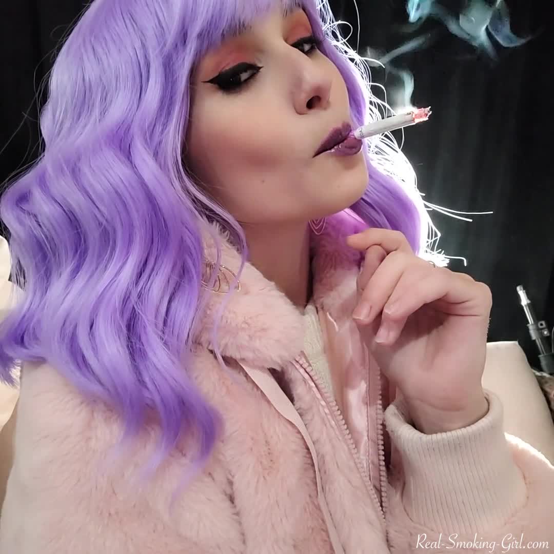 Purple wig beautiful light Real Smoking Girl